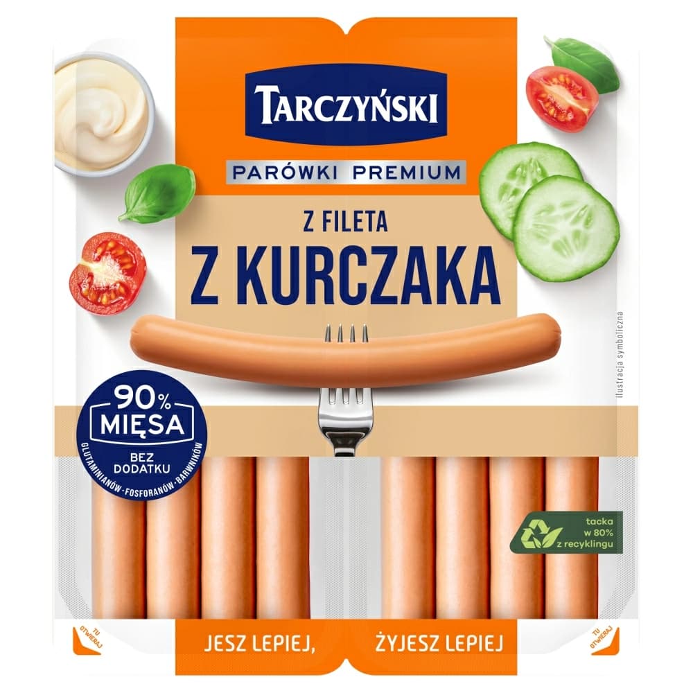 TARCZYNSKI Parowki premium z fileta kurczaka bezglutenowe. 44,39 zl/kg